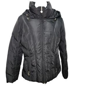 Calvin Klein Women's Black Down Puffer Zipper Front Jacket Size M Hooded